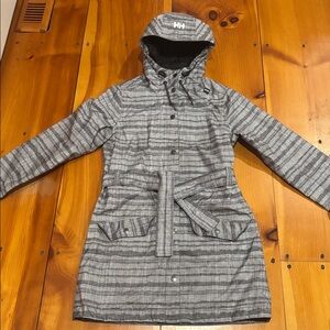 HELLY HANSEN Women's M Black Heathered Stripe Long Fit Hooded Rain Jacket